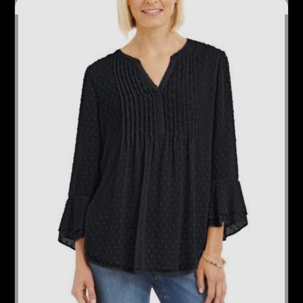 Charter Club Floral Black & Red Pintuck Blouse